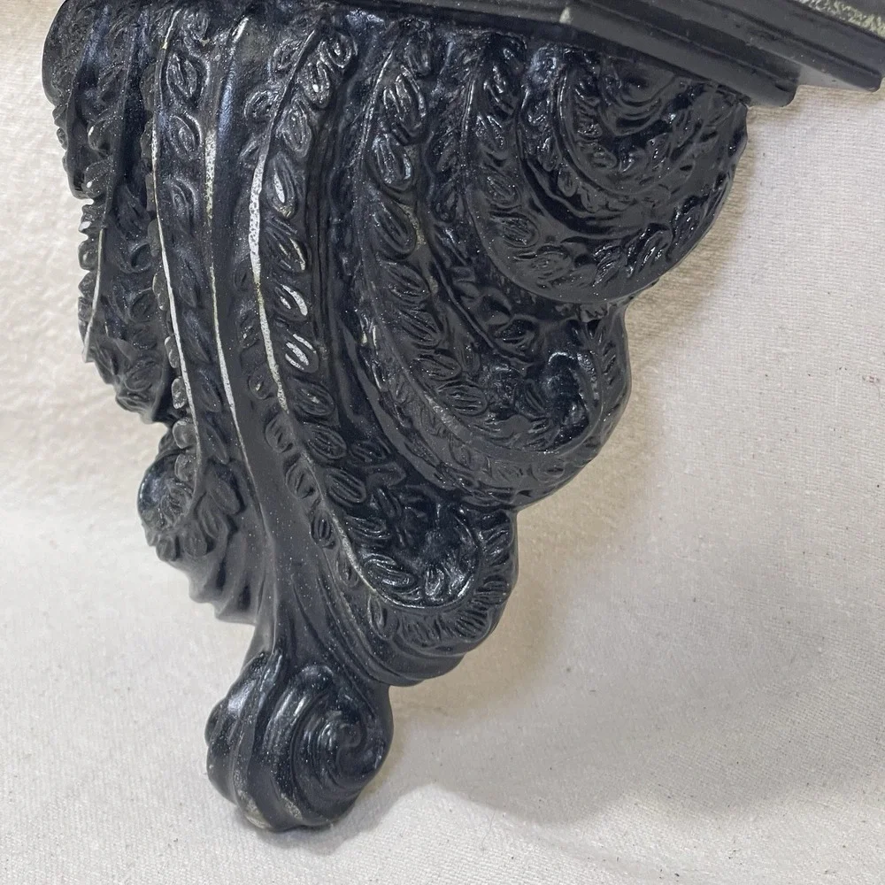 Baroque Black Goth Maximalist Wall Shelf Sconce Acanthus Scroll Leaf Resin Decor